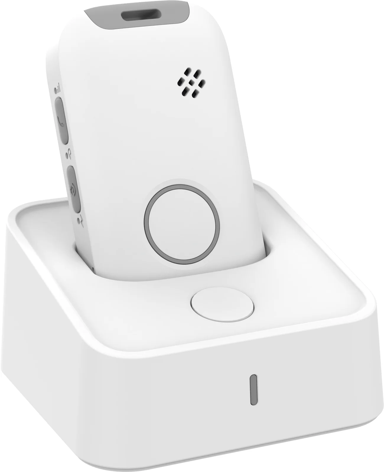 SOS-Knop Plus 4G wit, schuin in het laadstation