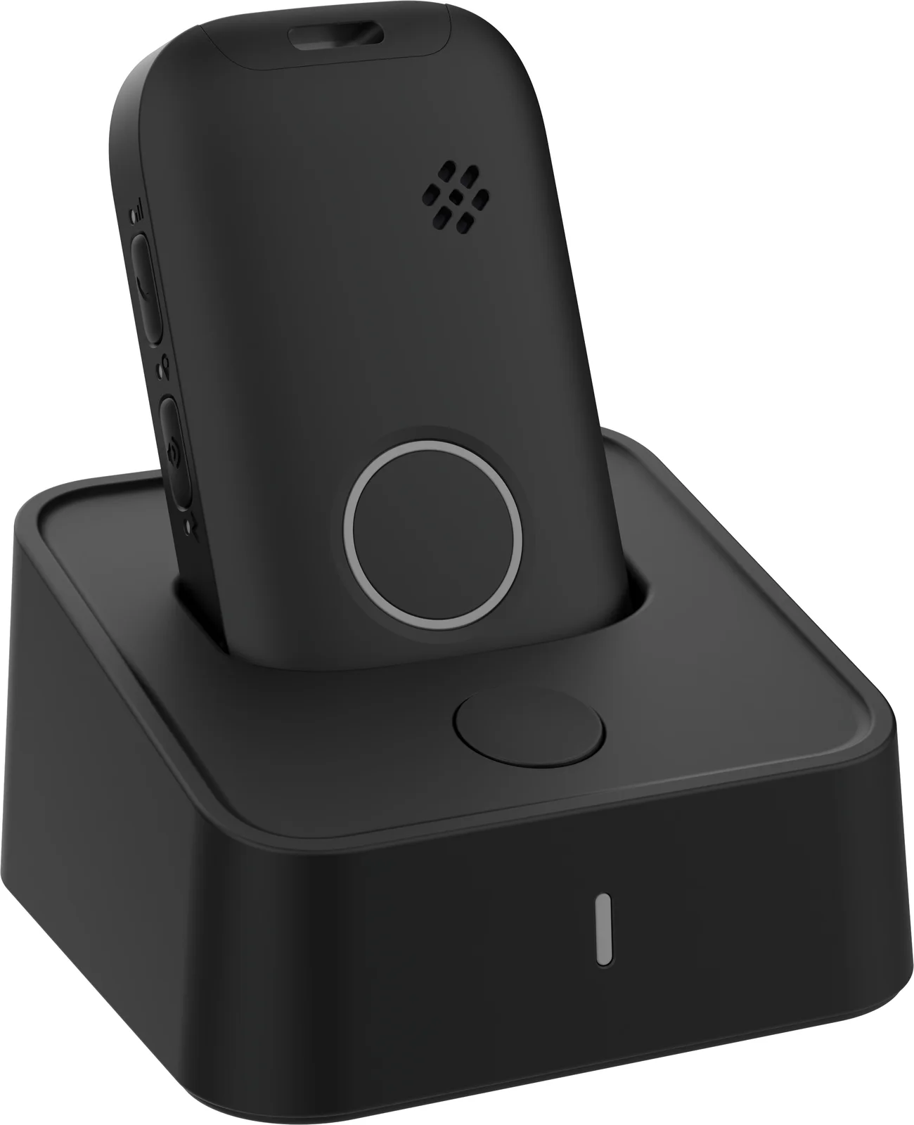 SOS-Knop Plus 4G zwart, schuin in het laadstation