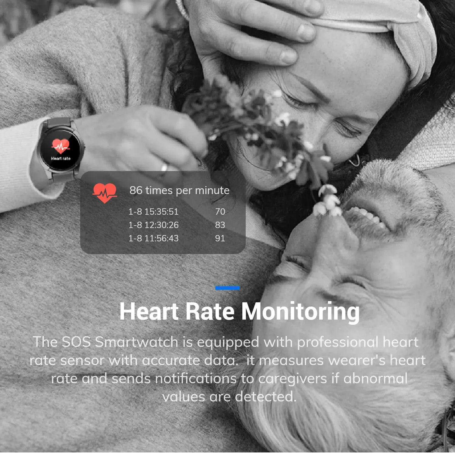 Hartslagmonitoring op het SOS Horloge met professionele sensor en automatische melding bij afwijkende waarden